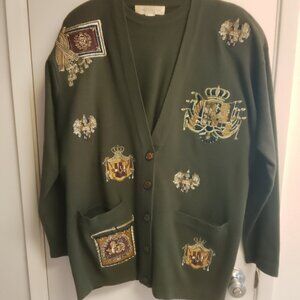 Women's Vintage Jones New York Forest Green Sweater Set Coat of Arms Size S/M